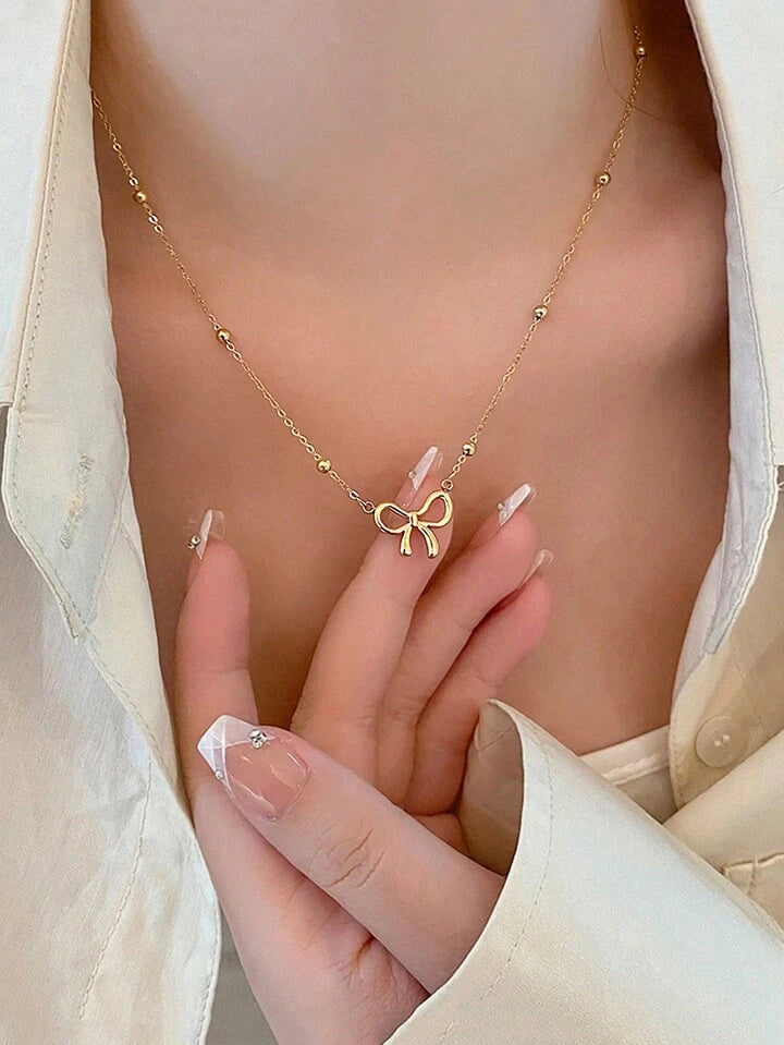 Bow Necklace Stainless Steel Anti Tarnish