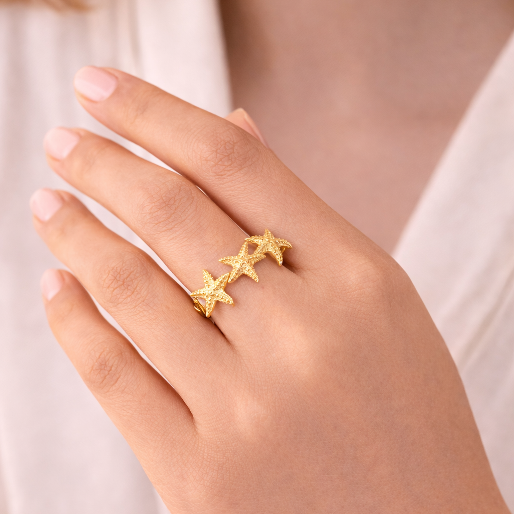 Golden Starfish Open Adjustable Ring