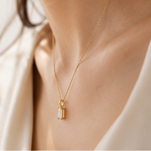 Emerald Cut Crystal Pendant Necklace