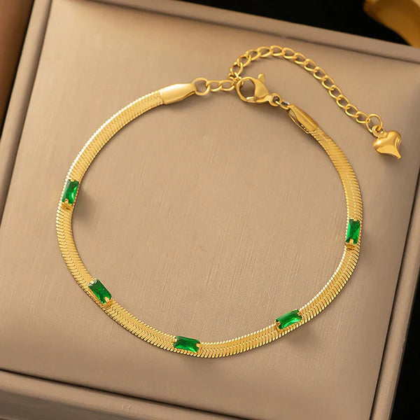 Green Emerald Stud Bracelet Anti Tarnish