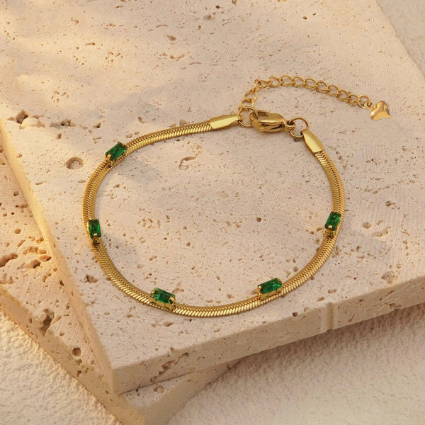 Green Emerald Stud Bracelet Anti Tarnish