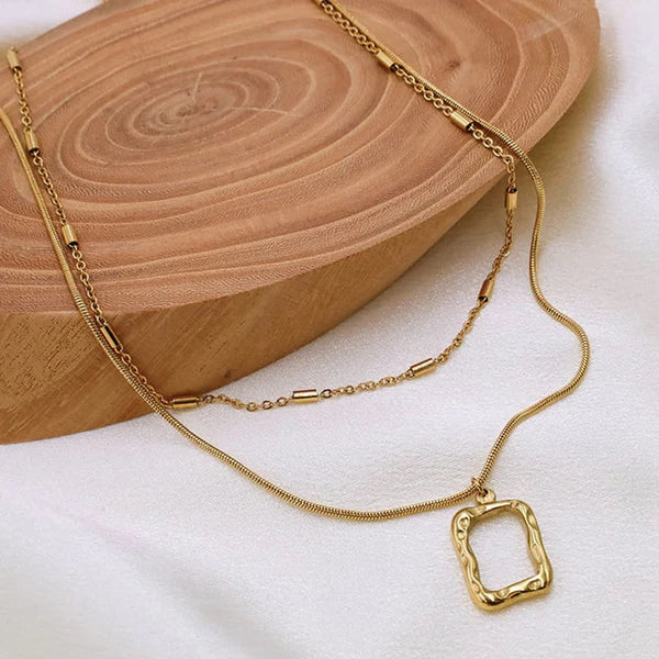 Dual Golden Aura Pendant Necklace Stainless Steel Anti Tarnish