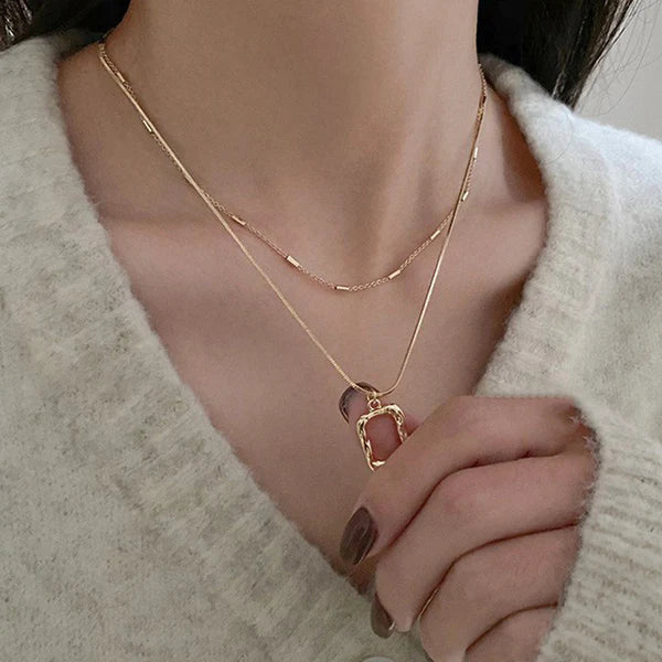 Dual Golden Aura Pendant Necklace Stainless Steel Anti Tarnish