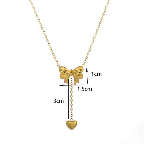 Bow With Heart Pendant Necklace Anti Tarnish