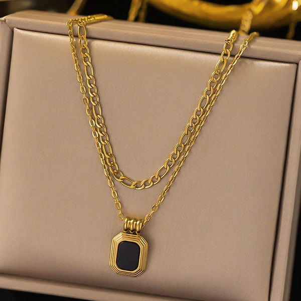 Black Luxe Dual Chain Necklace Stainless Steel Anti Tarnish