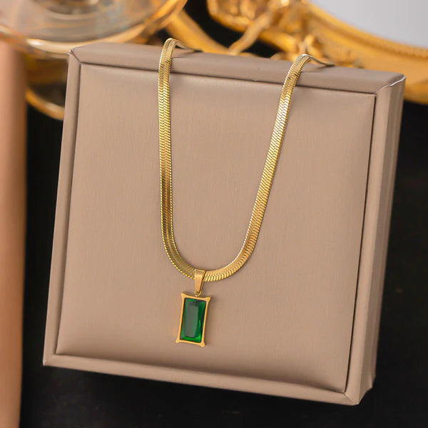 Luxe Green Emerald Necklace Stainless Steel Anti Tarnish