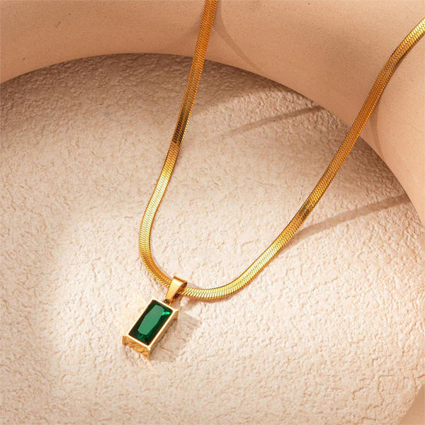 Luxe Green Emerald Necklace Stainless Steel Anti Tarnish