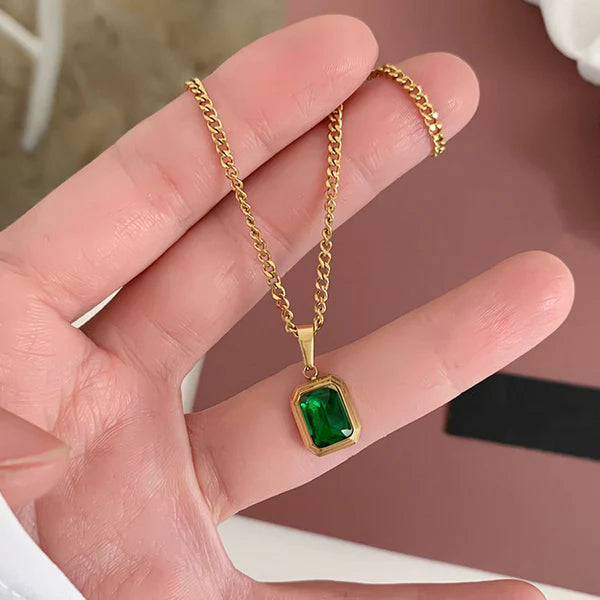 Emerald Necklace Stainless Steel Anti Tarnish