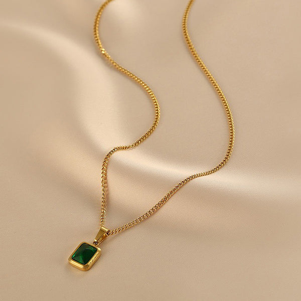 Emerald Necklace Stainless Steel Anti Tarnish
