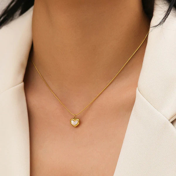 White Heart Necklace Stainless Steel Anti Tarnish