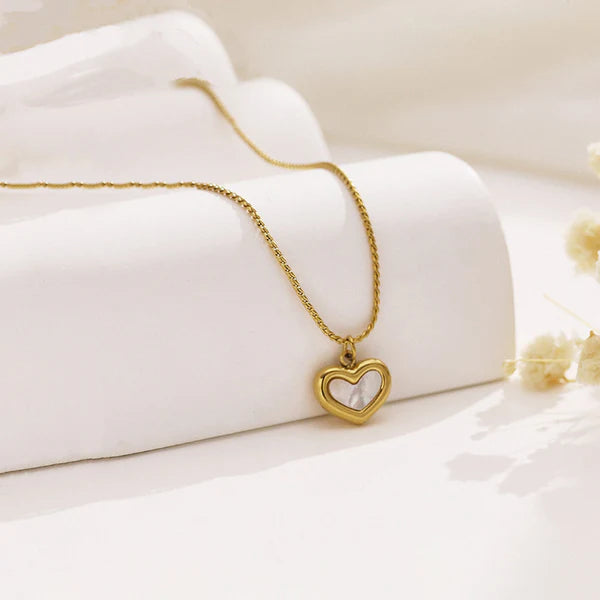 White Heart Necklace Stainless Steel Anti Tarnish