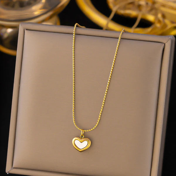White Heart Necklace Stainless Steel Anti Tarnish
