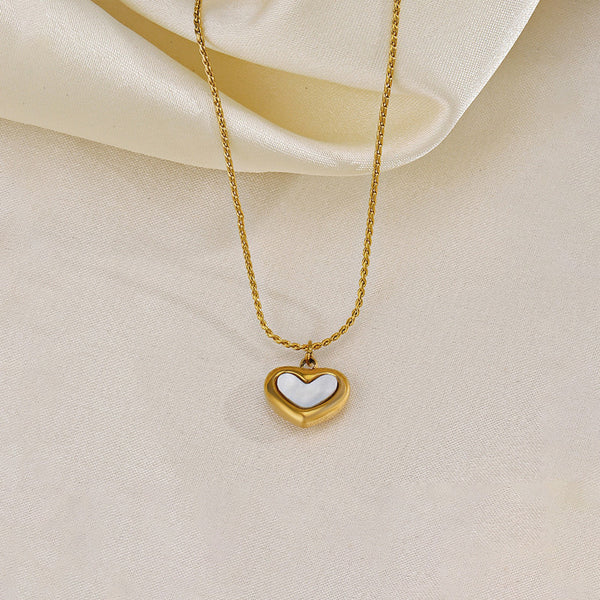White Heart Necklace Stainless Steel Anti Tarnish
