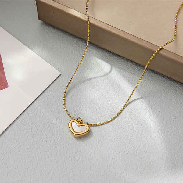 White Heart Necklace Stainless Steel Anti Tarnish