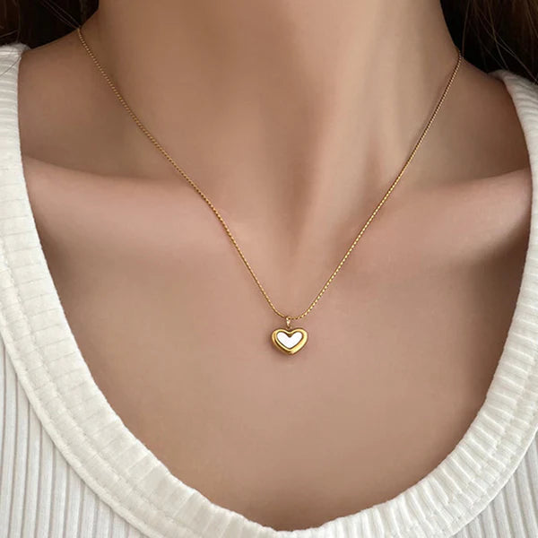 White Heart Necklace Stainless Steel Anti Tarnish