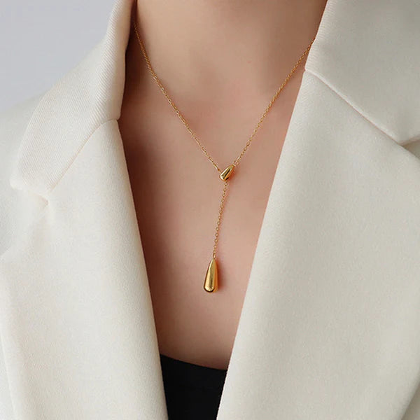 Dewdrop Lariat Necklace Anti Tarnish