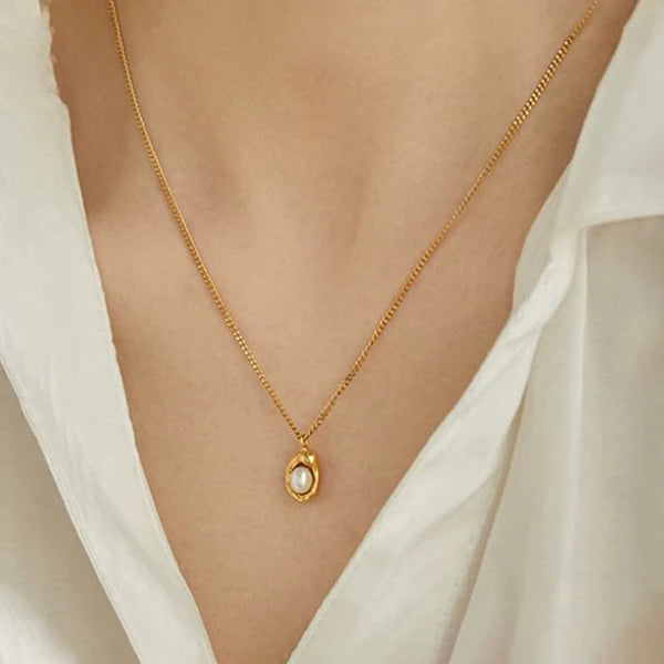 Pearl Nest Pendant Necklace Stainless Steel Anti Tarish