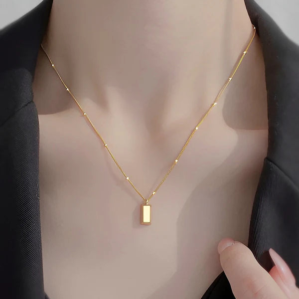 Gold Bar Pendant Necklace Anti Tarnish