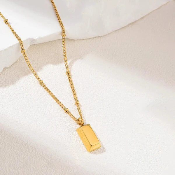 Gold Bar Pendant Necklace Anti Tarnish