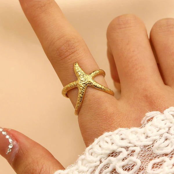 Golden Starfish Statement Open Ring