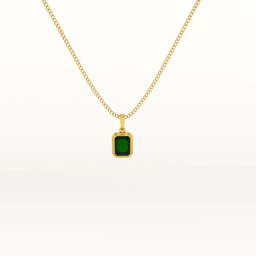 Emerald Necklace Stainless Steel Anti Tarnish