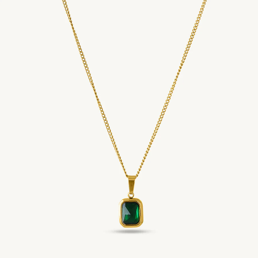 Emerald Necklace Stainless Steel Anti Tarnish