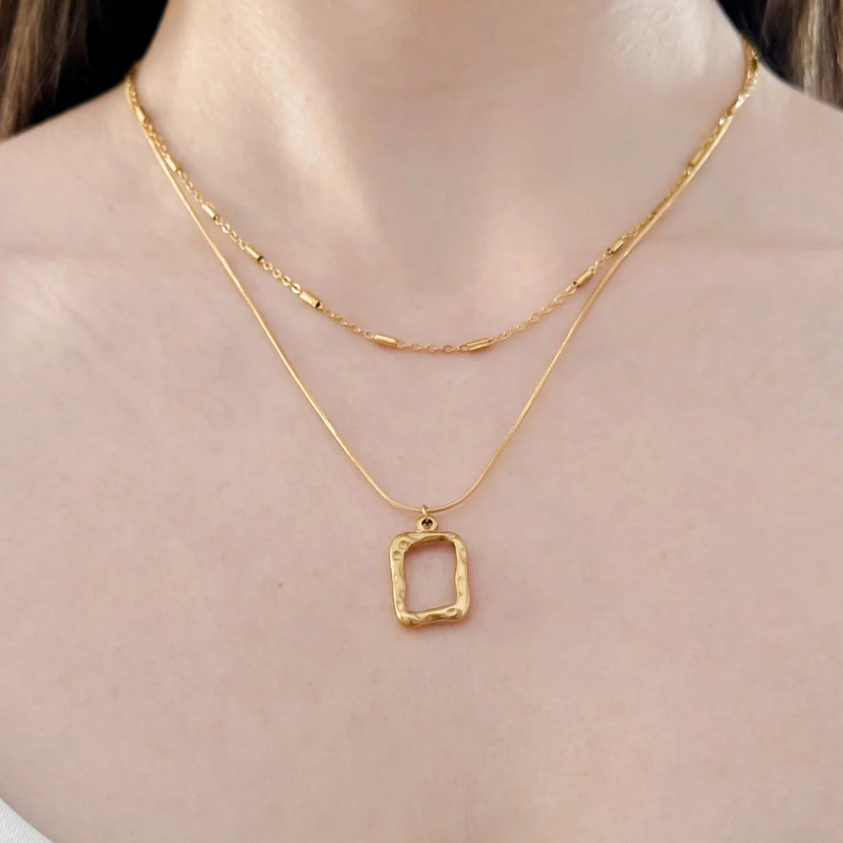 Dual Golden Aura Pendant Necklace Stainless Steel Anti Tarnish
