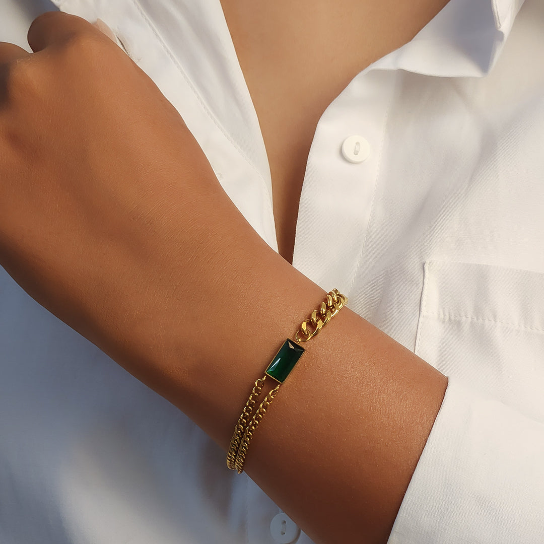 Green Diamond Bracelet Stainless Steel Anti Tarnish