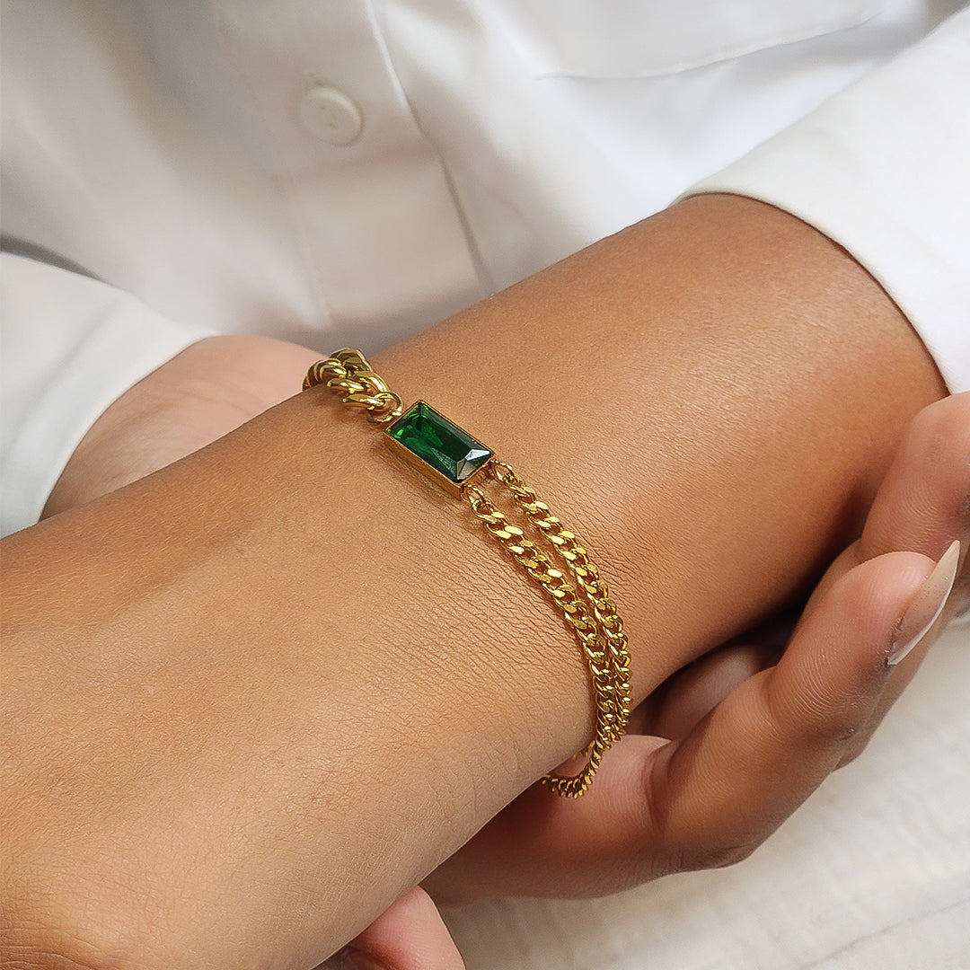 Green Diamond Bracelet Stainless Steel Anti Tarnish
