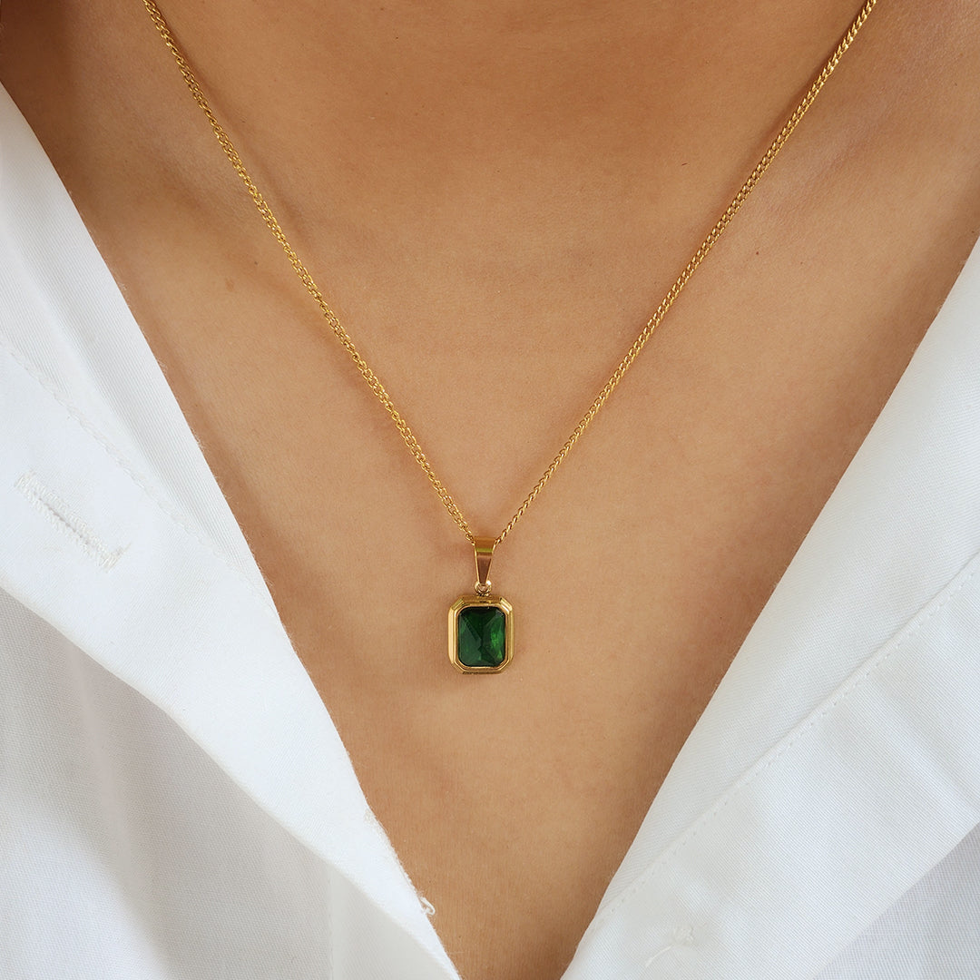 Emerald Necklace Stainless Steel Anti Tarnish