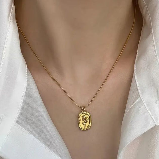 Golden Rose Necklace Anti Tarnish