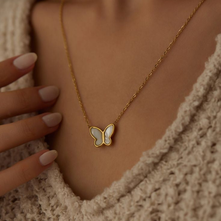 White Butterfly Necklace