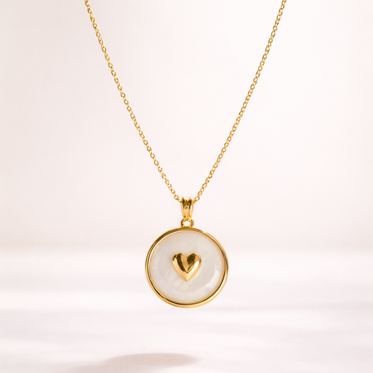 Golden Heart Pearl Pendant Necklace