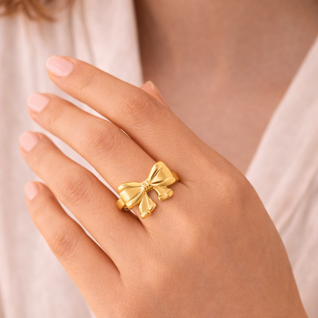Golden Bow Open Adjustable Ring