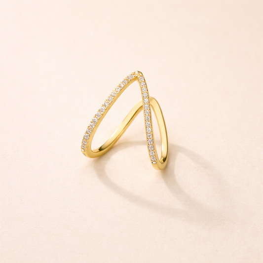 V Shaped Studded Ring