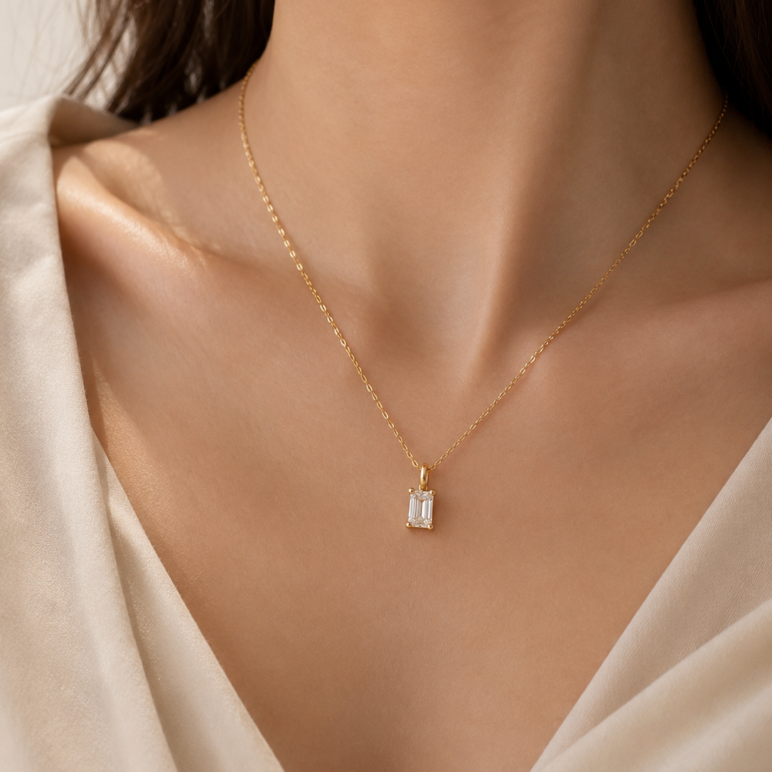 Emerald Cut Crystal Pendant Necklace