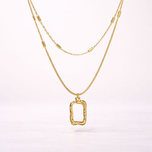 Dual Golden Aura Pendant Necklace Stainless Steel Anti Tarnish