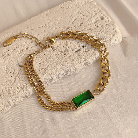 Green Diamond Bracelet Stainless Steel Anti Tarnish