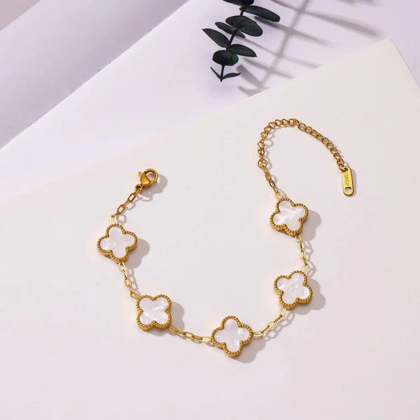 White Clover Charm Chain Bracelet