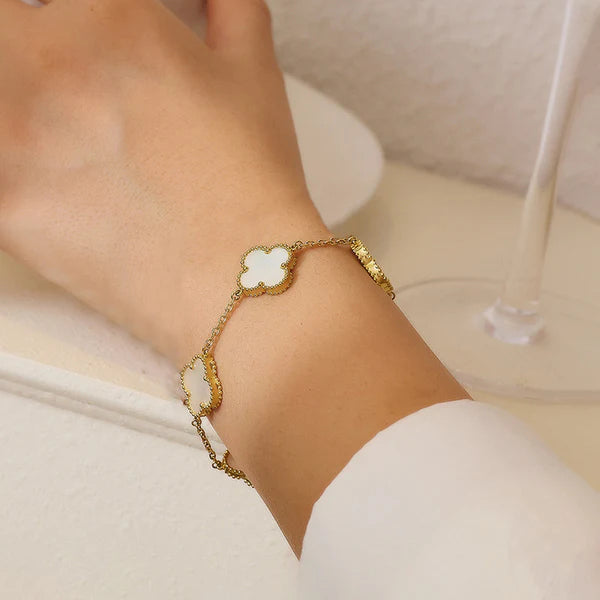 White Clover Charm Chain Bracelet