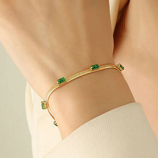 Green Emerald Stud Bracelet Anti Tarnish