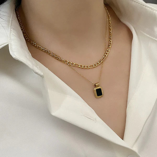 Black Luxe Dual Chain Necklace Stainless Steel Anti Tarnish