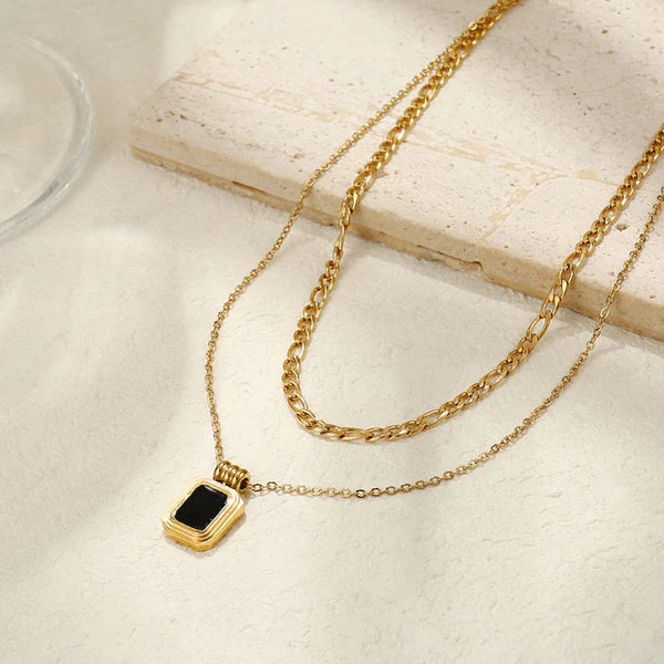 Black Luxe Dual Chain Necklace Stainless Steel Anti Tarnish