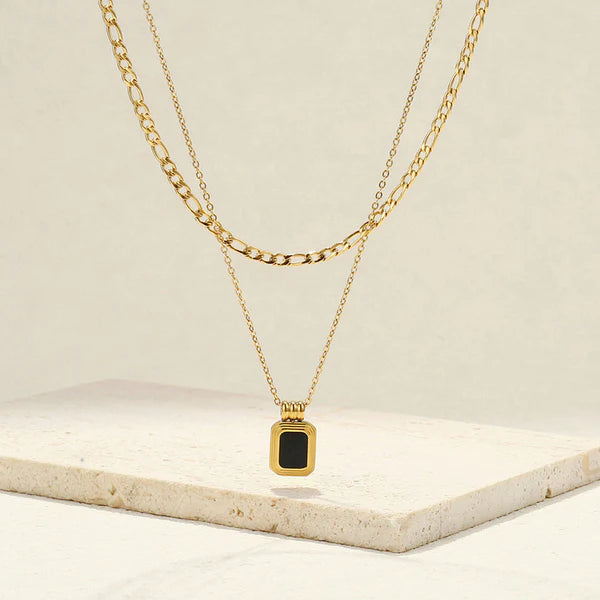 Black Luxe Dual Chain Necklace Stainless Steel Anti Tarnish