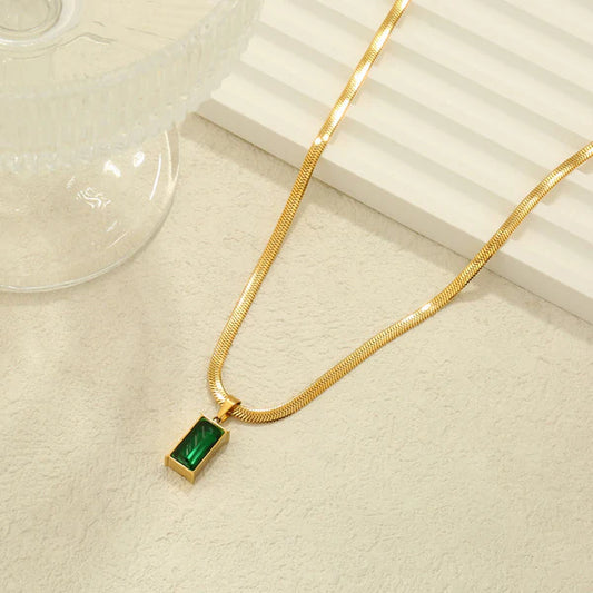 Luxe Green Emerald Necklace Stainless Steel Anti Tarnish