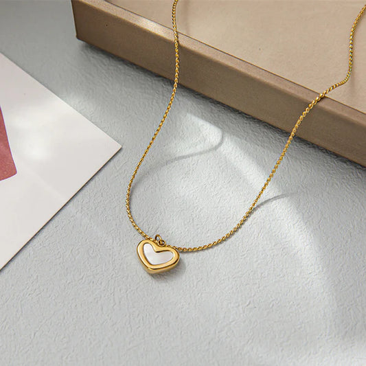 White Heart Necklace Stainless Steel Anti Tarnish