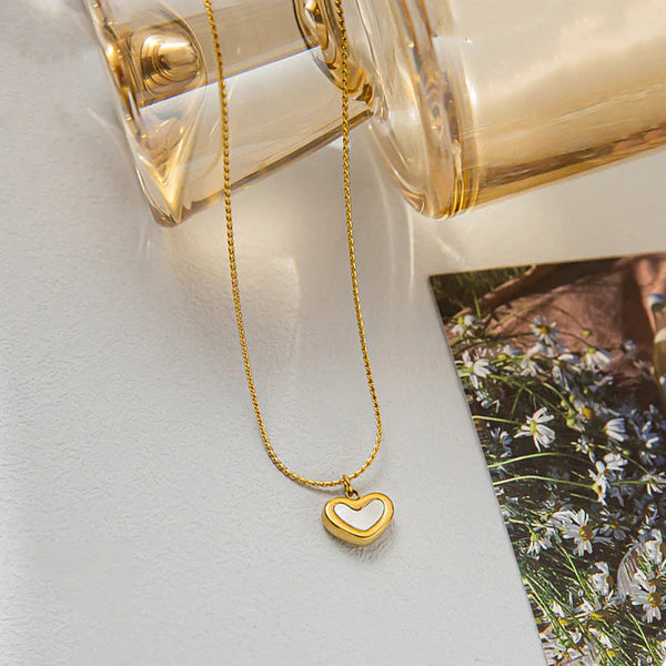 White Heart Necklace Stainless Steel Anti Tarnish
