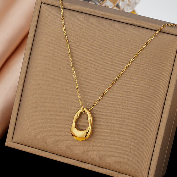 Golden Pebble Loop Necklace Stainless Steel and Anti Tarnish