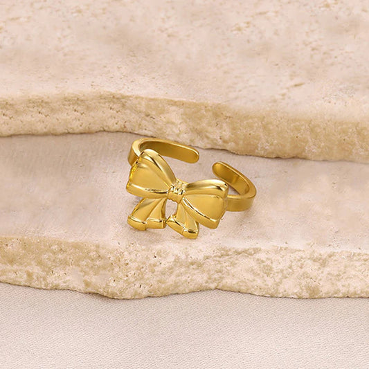 Golden Bow Open Adjustable Ring