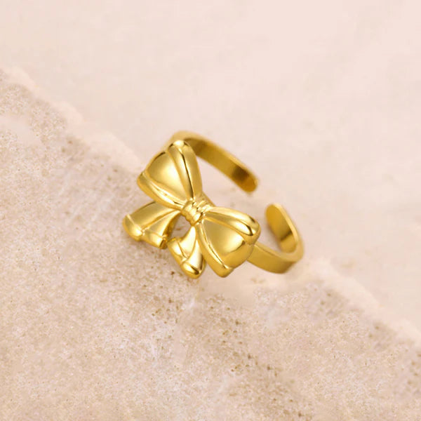 Golden Bow Open Adjustable Ring